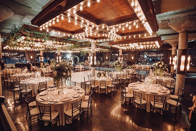 the astorian, reception decor, gold, white, greenery, ethereal wedding, floating candles, enchanting, flora centerpieces