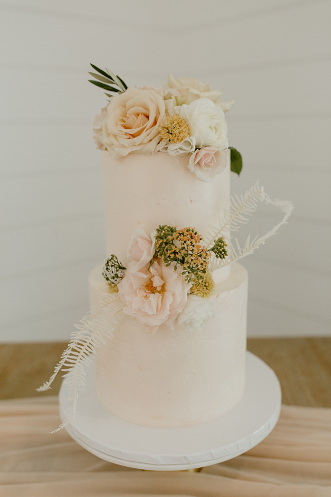 wedding cake, small, two tier, roses, blush, white, ivory, floral accents, simple, elegant, cute