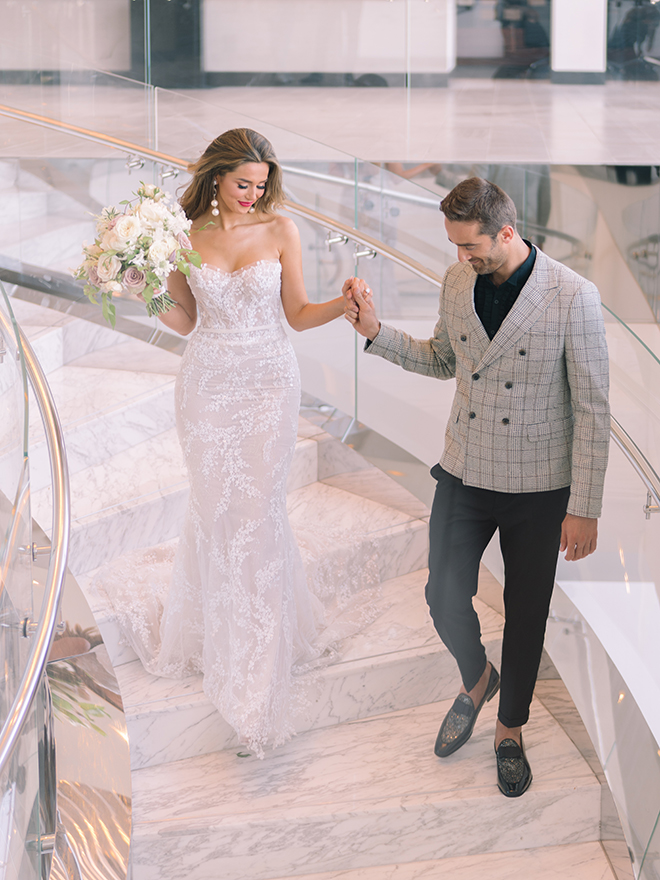 mira zwillinger, bridal gown, strapless, lace, bridal hair, bridal makeup, misty rockwell artistry, stephania campos, post oak hotel at uptown houston