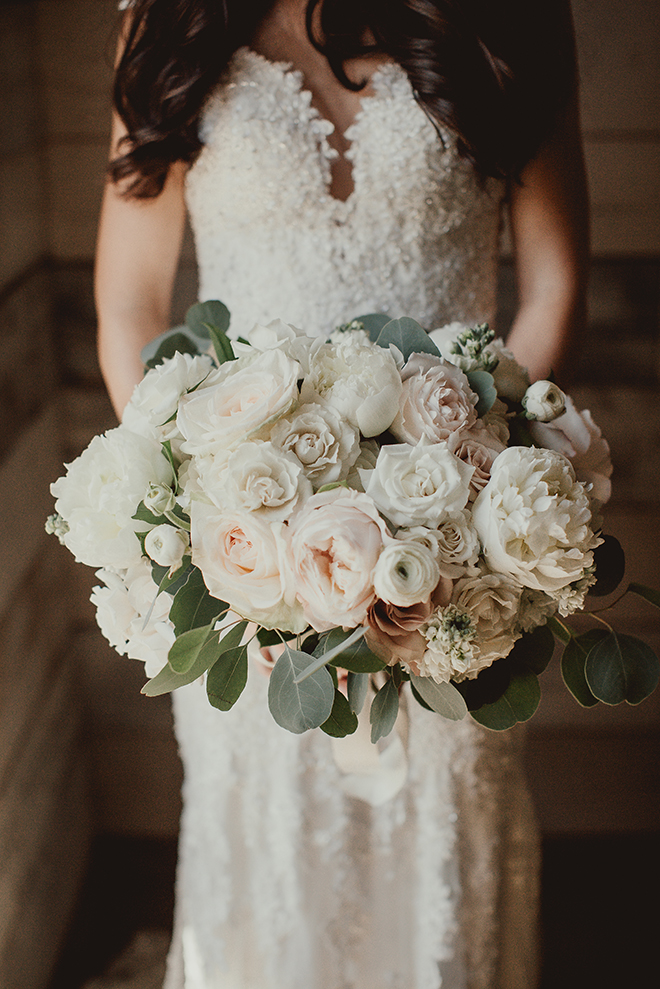 bridal bouquet, flowers, blush, ivory, roses, eucalyptus 