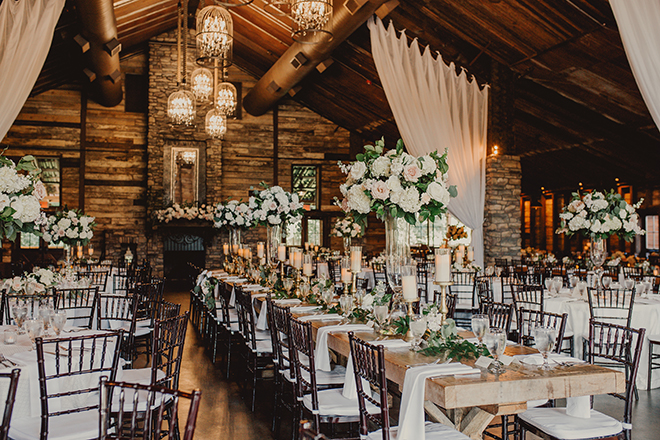 summer wedding, reception decor, white linens, blush, ivory, floral centerpieces, big sky barn, rustic wedding venue