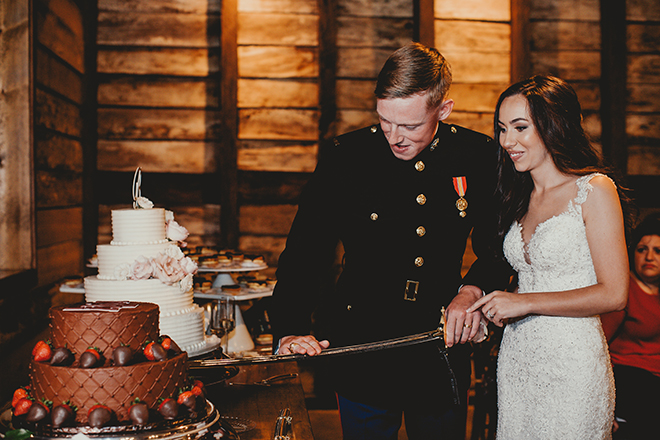 marine's tradition, cutting the cake, sword, groom's cake