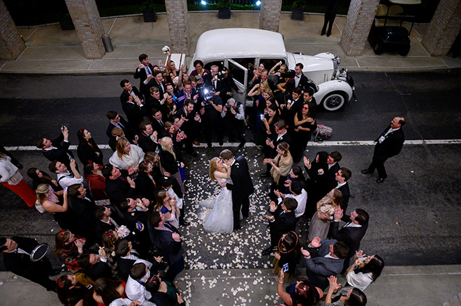 wedding sendoff, grand exit, rose petal toss, vintage rolls royce