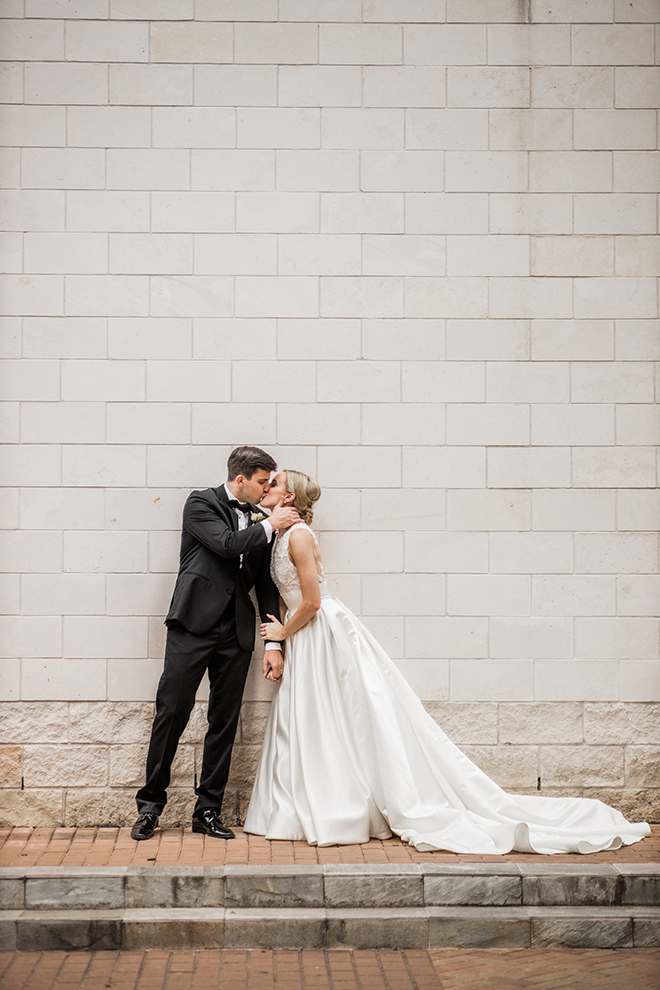 sleeveless bridal gown, groom, bridal up-do, janelle alexis salon, groom's suit, bowtie, elegant, couple portraits