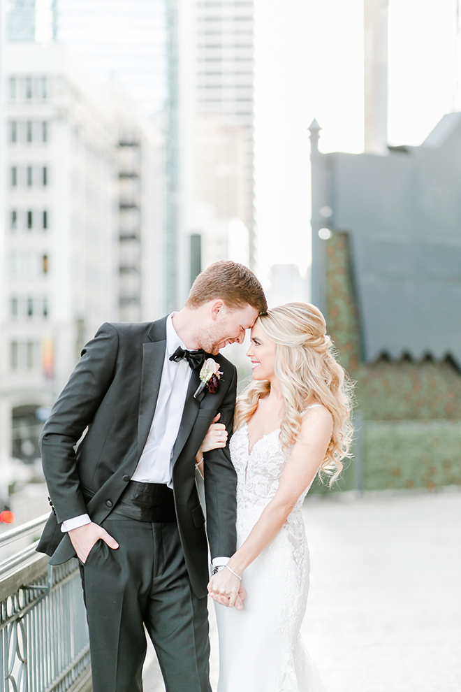 couple portrait, outdoor photography, bridal bouquet, bride, groom, bridal hair, groomswear, mauve, blush, black bowtie