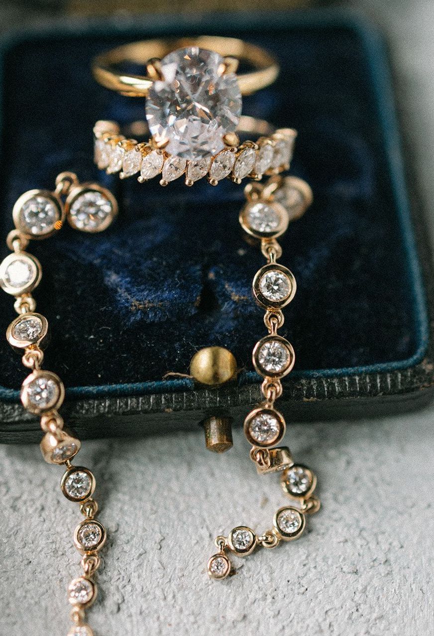 Close-up of the artfully curated jewelry used for the southern styled shoot at The Mansion at ColoVista.