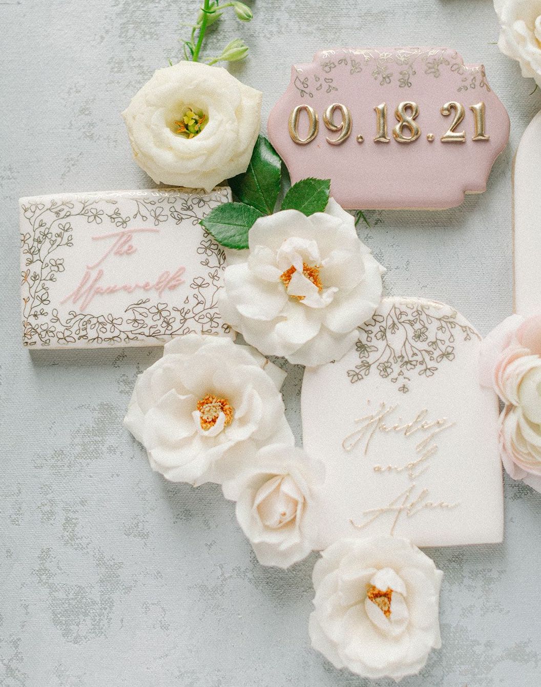 Flat lay of artfully curated sugar cookies for the southern styled shoot at The Mansion at ColoVista.