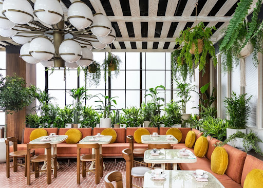 Interior of an Italian restaurant, Rosalie, in The C. Baldwin Hotel in Houston, Texas. 