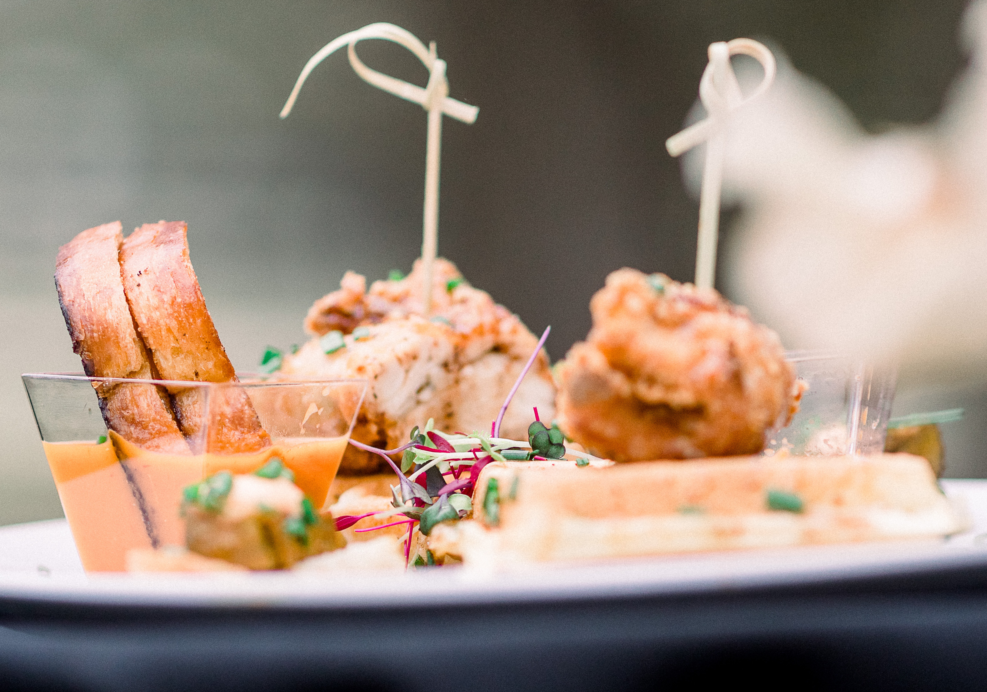 Food being served at the cocktail hour before the reception begins.