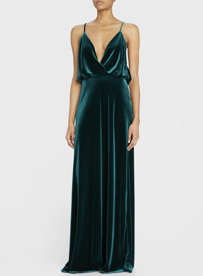 Spaghetti Strap Velour Slip Gown by Monique Lhuillier 