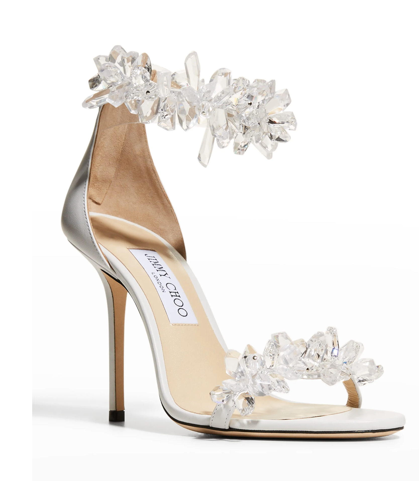 Crystal embellished Jimmy Choo stiletto bridal pumps.