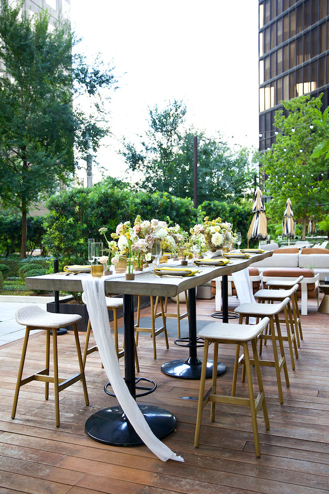 Modern minimalist tablescape with yellow and blush flowers