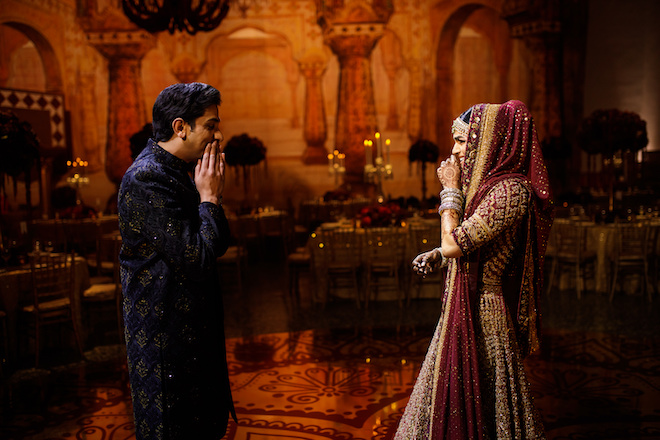 The groom admiring the bride at the Shaadi.