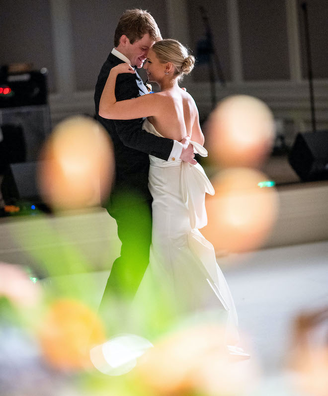 The bride and groom dancing during a private last dance.