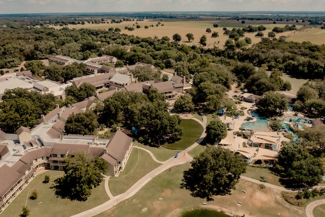 A birds eye view of the Hyatt Regency Lost Pines Resort and Spa.