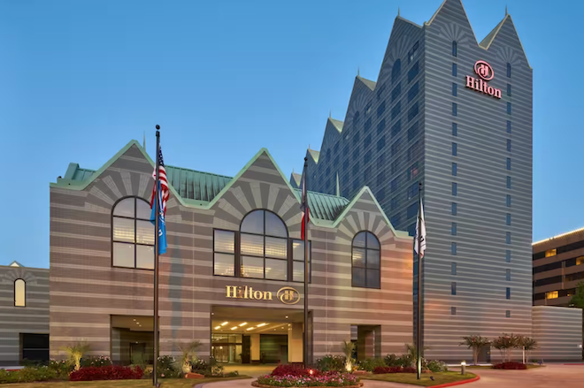 The exterior of the Hilton Houston North hotel