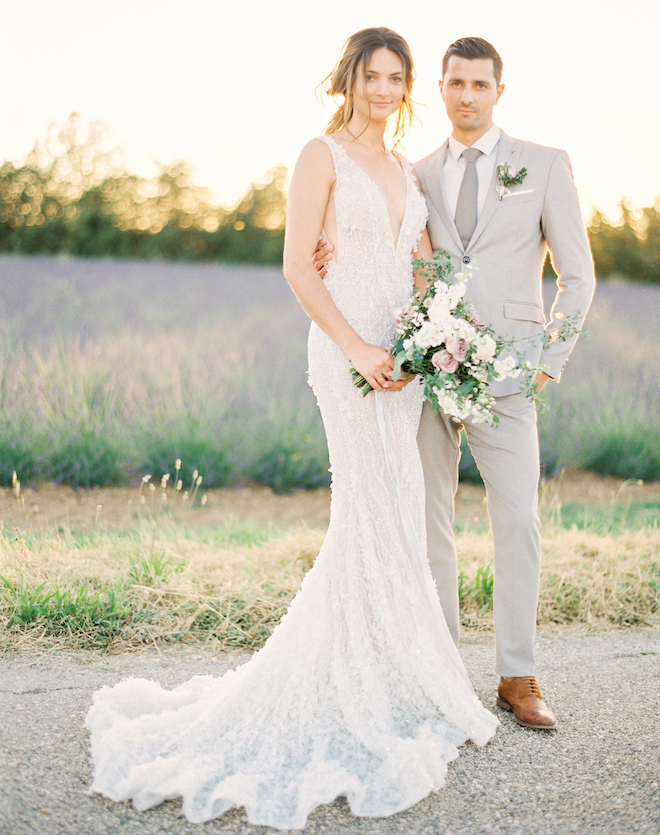 The bride and groom posing for the elopement inspiration in the South of France.