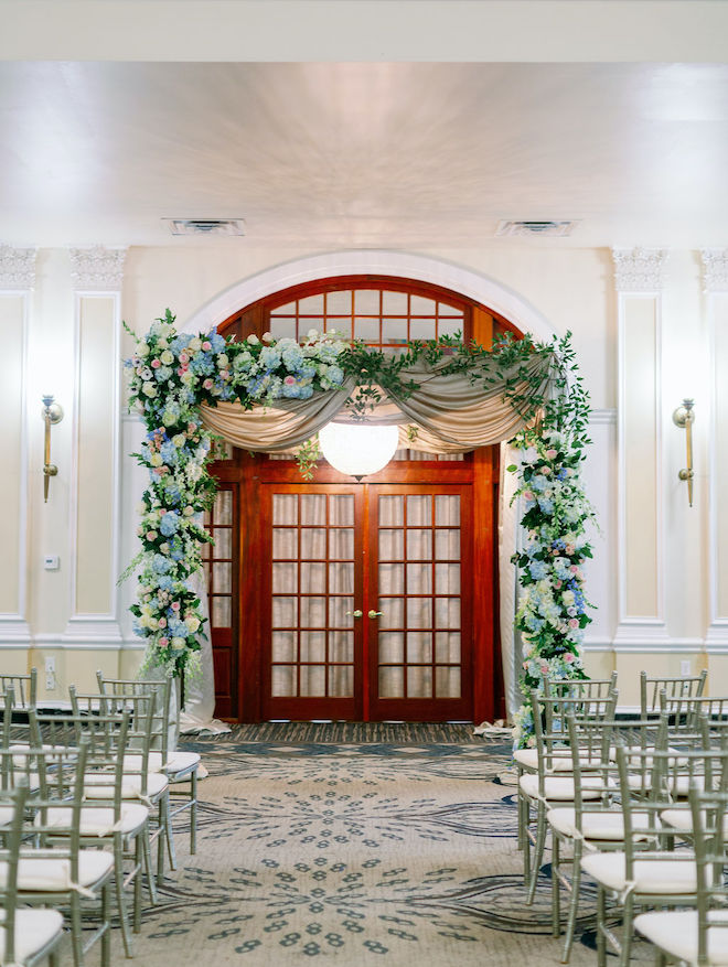 The ceremony space inside the Crystal Ballroom at the Rice.