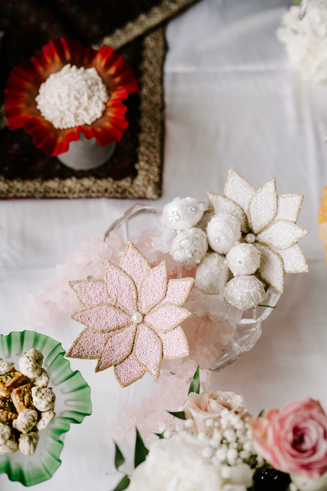 Items on a traditional persian wedding table at a Houston wedding venue