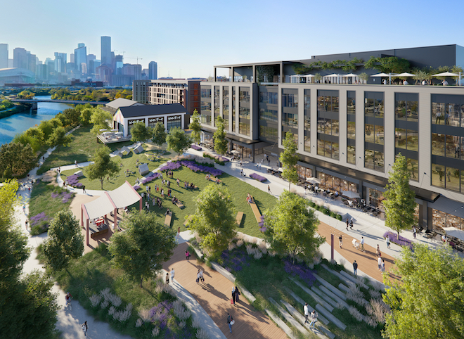 The new Houston wedding venue, Le Tesserae overlooks the the newly developed East End of Buffalo Bayou Park.