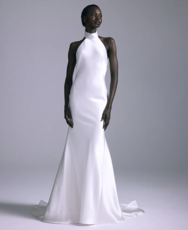 A satin halter neck wedding gown by Amsale. 