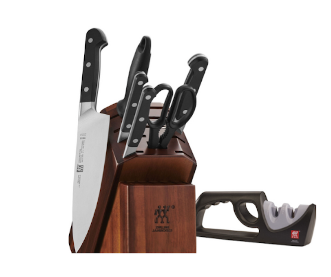 The Zwilling Pro eight piece knife block set is available at Bering's.