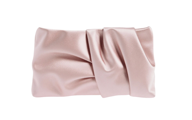 Pink satin Jimmy Choo clutch.