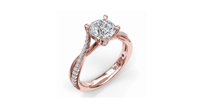 A rose gold braided diamond ring is available at Zadok Jewelers.