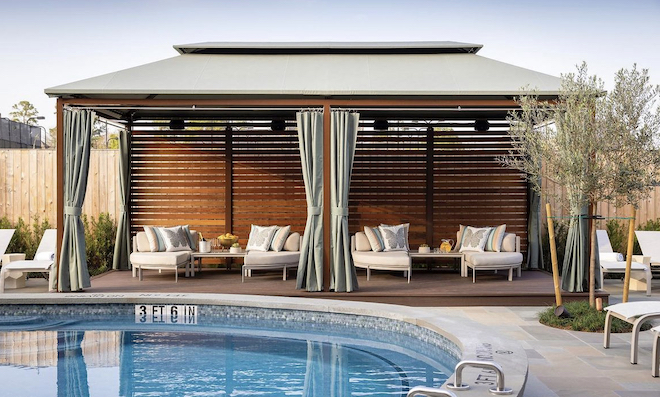 Next to the soaking pools and garden at Trellis Spa are cabanas for guests.