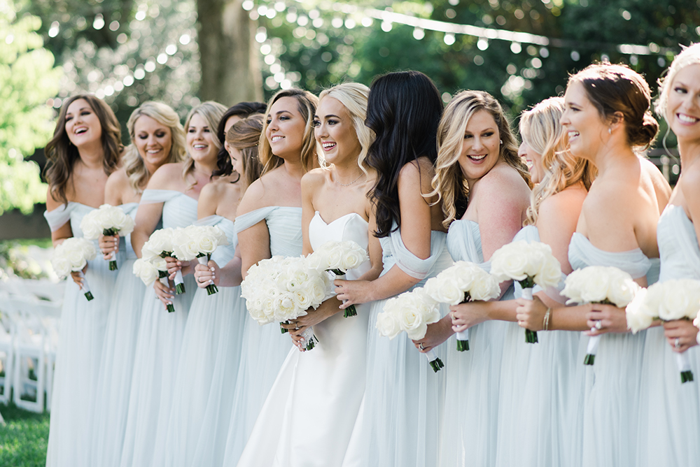 light baby blue bridesmaids dresses from bella bridesmaids