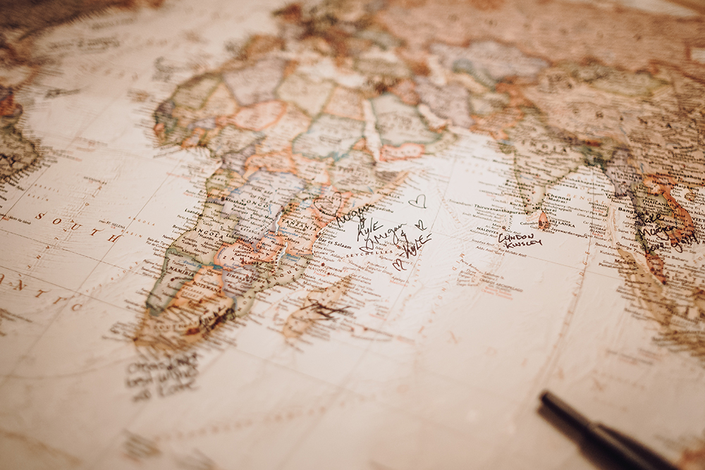 world map - wedding sign in