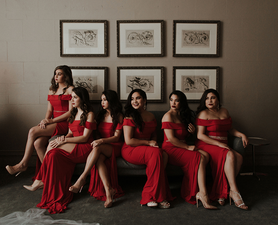 bridesmaids, dresses, red, corinthian, elegant, wedding, houston, sparklers, cakes, luxury